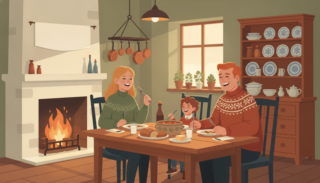 Adolescent comparteix sopar amb una família irlandesa en una cuina acollidora