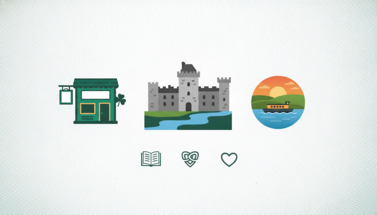 Castillo medieval junto río Irlanda, atardecer dorado