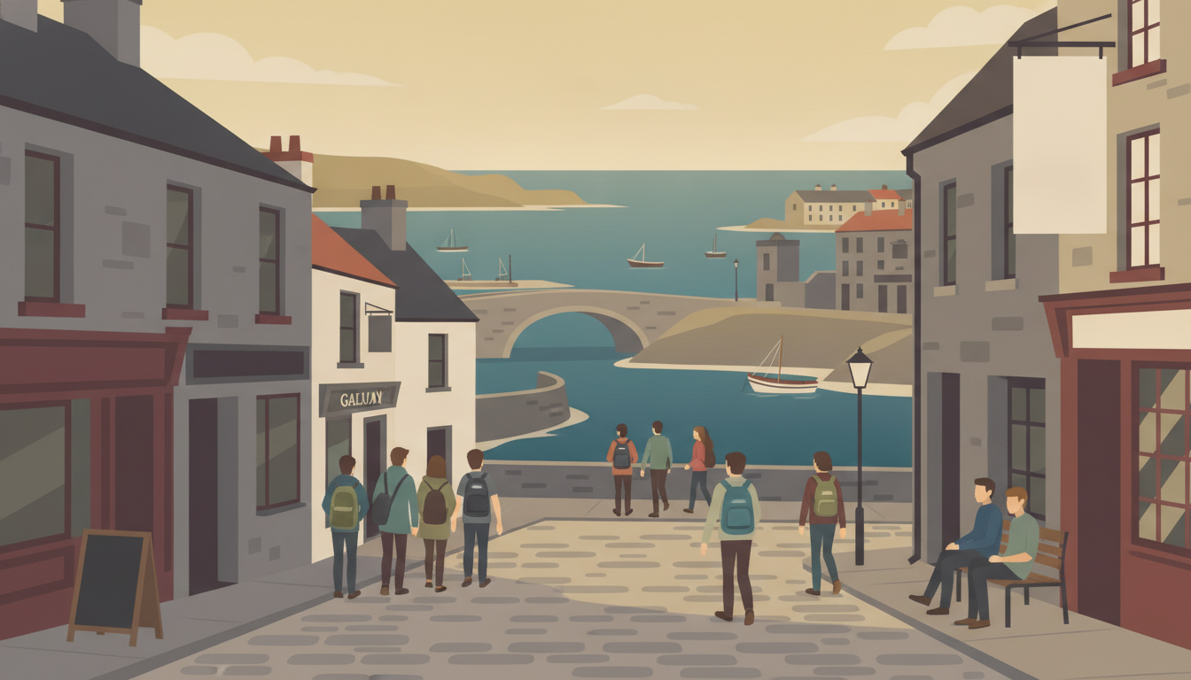 Estudiantes paseando por calles coloridas de Galway, ciudad costera irlandesa