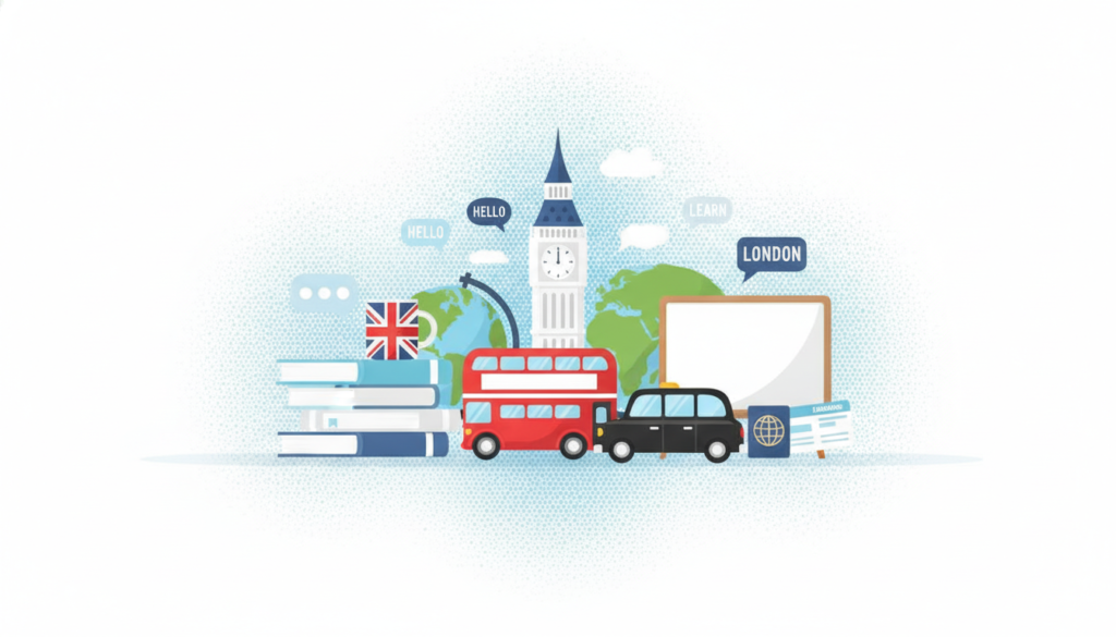Jóvenes estudiando inglés en aula tradicional inglesa con Big Ben