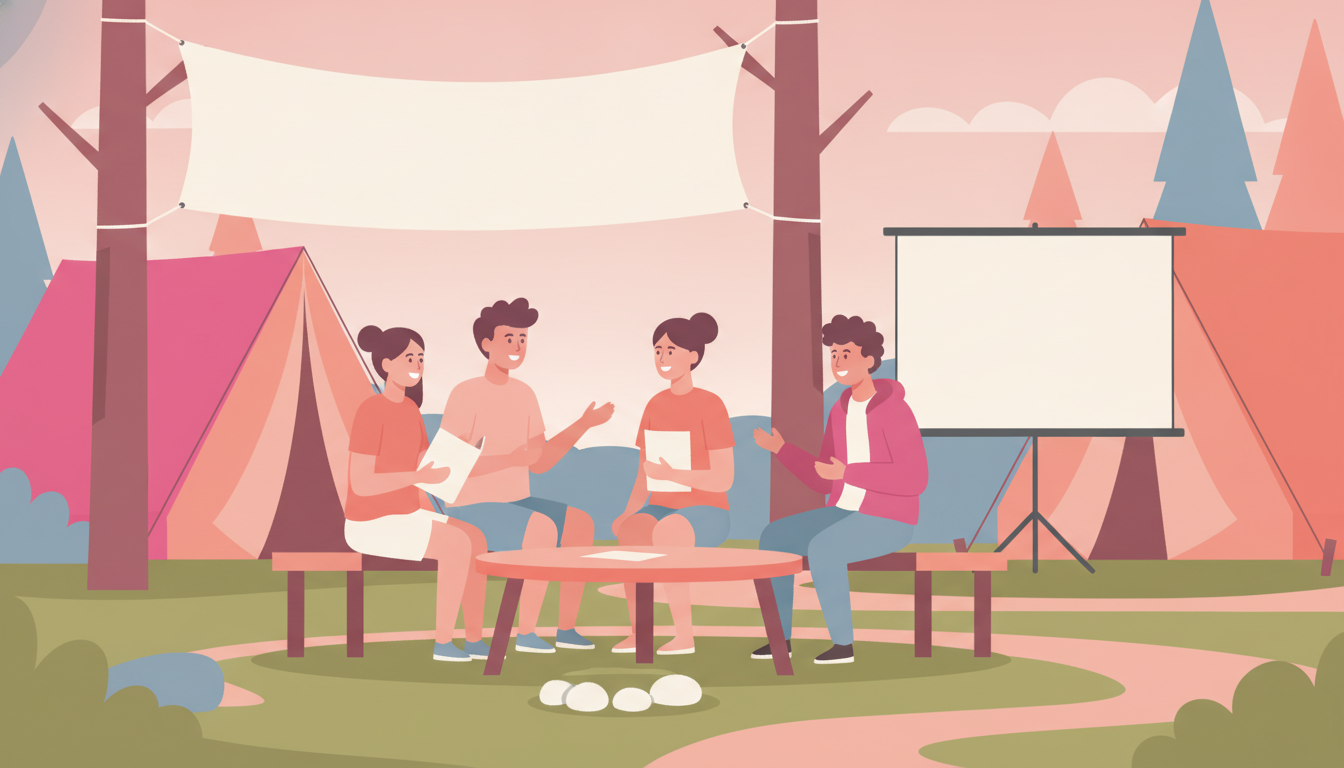Adolescent conversa amb joves en un campament d'estiu a l'estranger